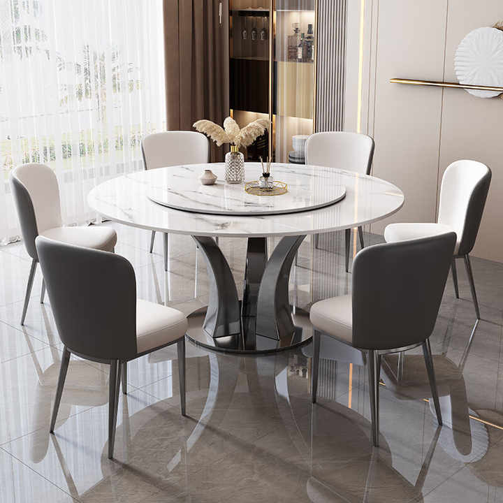 Modern Luxury Marble Round Dining Table Chair Set 4 6 8 Seater