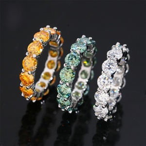 Anel de diamante de Moçambique, novo anel hip hop em prata S925 com pedras de moissanita coloridas redondas de 5mm, anel unissex moderno e popular no Instagram. - Product Image 1