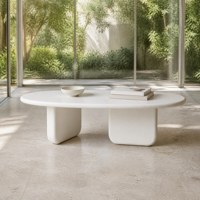 Table basse ovale laquée mate style crème, moderne et minimaliste, en forme de pilule, en MDF, avec plateau central pour salon