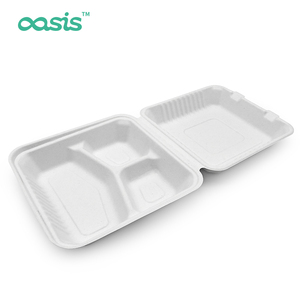 Ốc đảo hình chữ nhật bã mía bột giấy Burger Hộp Ăn Trưa đa lưới bagass bột giấy Hộp Ăn Trưa với nắp - Product Image 4