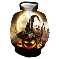 Kostum Halloween Baru Musim Gugur dan Musim Dingin 2021 Sweater Pullover Bertudung Motif Digital 3d Lover Lengan Panjang untuk Musim Gugur dan Musim Dingin