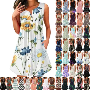 Vente en gros Robe d'été en velours avec motif de fleurs, sans manches, grande taille pour femmes, robe de fille sexy, robes pour femmes