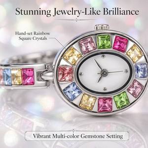 Soleviah – montre-bracelet en cristal coloré pour femmes, cadran ovale en nacre, bijoux en argent, montre-bracelet à Quartz, cadeau de mariage - Product Image 3
