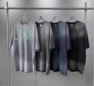 เสื้อยืดโอเวอร์ไซส์ผู้ชาย AR068 สไตล์สตรีทแวร์ลำลอง ปักลายตามสั่ง ผ้าคอตตอน 100% หนานุ่ม ซักแบบวินเทจ สีพื้น ลายสาดสี - Product Image 5