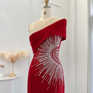 Jancember SZ018 elegante terciopelo hendidura sirena vestidos de fiesta de noche para niñas - Product Image 4