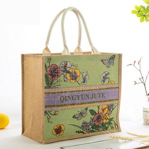 Logo personnalisé motif couleur toile de jute Jute Yuta tissu uni sac fourre-tout Boutique sacs à provisions - Product Image 4