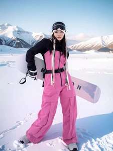 Combinaison de <span class=keywords><strong>ski</strong></span> une pièce pour <span class=keywords><strong>femme</strong></span>, grande taille, coupe ajustée, hiver, duvet, extérieur, écologique, coupe-vent, imperméable, fermeture éclair, col à capuche - Product Image 2