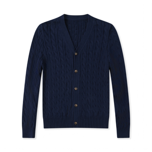 Cárdigan de Punto 100% Algodón para <span class=keywords><strong>Hombre</strong></span>, Estilo Preppy, Casual Chic, Agradable al Tacto, Corte Clásico con Cuello en V, para Primavera y Otoño - Product Image 3