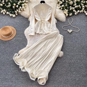 New Spring Long Sleeve V Neck Vintage Shirt Dress 2 Piece Set Modest Muslim Outfit - Product Image 6