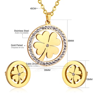 Joyería Fina de Moda para Uso Diario, Chapado en Oro de 18k, Cristal Australiano, Juego de Joyería con Colgante de Cuatro Hojas de Marca Famosa - Product Image 5