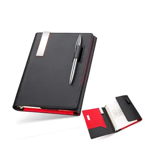 Gepersonaliseerde Logo Organisator Lederen Agenda Luxe 6 Gaten Ring Bindmiddelen Business Planner Losse Blad Notebook Met Zakken Portefeuilles