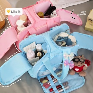New stylish double opening makeup <b>bag</b>, large capacity, fluffy cosmetic organizer, portable travel <b>toiletry</b> <b>bag</b> - Product Image 2