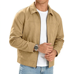 Men's Tan <b>Suede</b> <b>Jacket</b> Turn-down Collar Zipper Closure Casual Regular Length Autumn Wear - Product Image 1