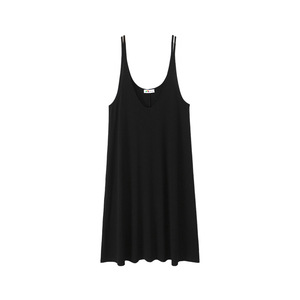 Robe décontractée noire pour femmes grandes tailles Runqi, col rond, bretelles spaghetti, couleur unie, N9258 - Product Image 1