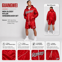 Ensemble short et coupe-vent à capuche rouge avec passepoil contrastant, OEM, marque privée, vente en gros, streetwear, vêtements de sport, personnalisable