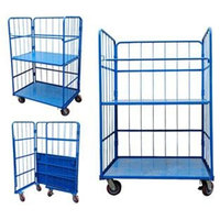 Chariot pliable en treillis métallique moulé pour la logistique des supermarchés, OEM/ODM, chariot à quatre roues, revêtement en poudre rouge pour entrepôt