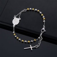 Gelang Rosario Salib Berlapis Emas 14k 18k dari Baja Tahan Karat 316L Grosir Religius dengan Liontin untuk Wanita Pria