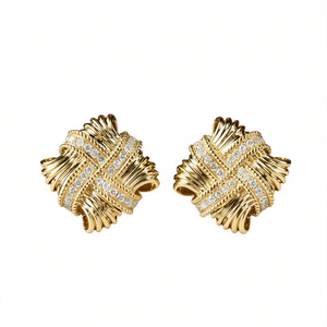 Orecchini di Lusso in Oro Massiccio 18K con Diamanti, Gioielli da Festa per Donne, Diamanti Naturali Taglio Brillante Rotondo, Stile Dorato - Product Image 1