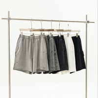 Shorts décontractés pour hommes en coton 100% 330G, style streetwear, délavé vintage, déchiré, bords effilochés, cordon élastique