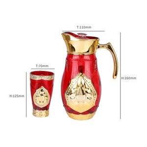 أواني زجاجية من JINGHUANG بخاخ أحمر اللون 1.5 لتر + 9 أونصة أكواب 7 طقم شرب ماء طقم أواني مشروبات ذهبية - Product Image 6