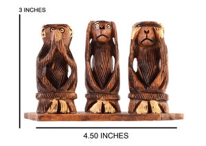 Sculpture artisanale en bois des Trois Singes Sages, décoration traditionnelle sculptée pour la maison, ornement de table d'intérieur, pièce d'art pour le salon - Product Image 6