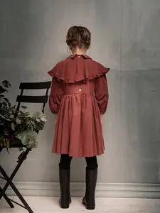 Benutzer definierte lässige Stil Kinder Baumwolle Kleider Frühling Langarm Musselin Baumwolle Leinen Kleider