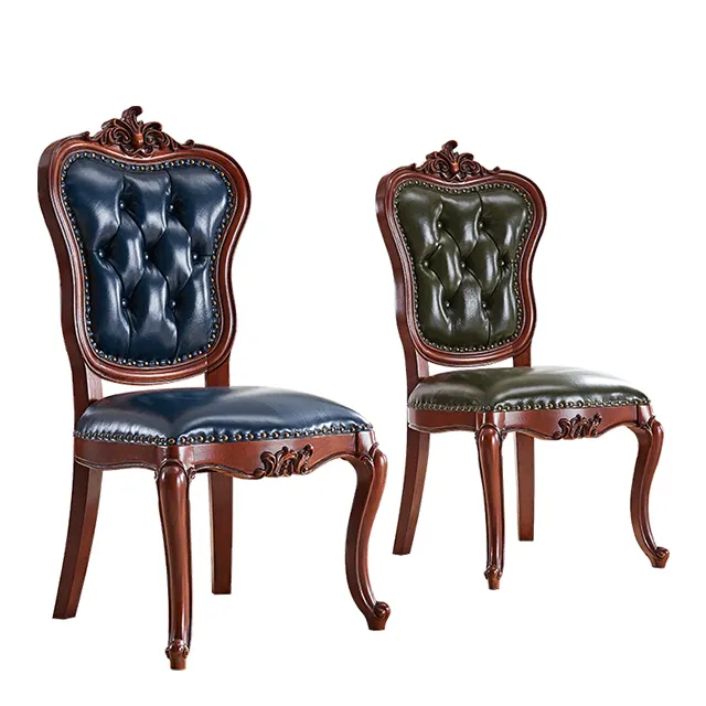 Luxury Antique Wooden Carving Leather Royal Classic Dining Chairs Leisure Chair AB286