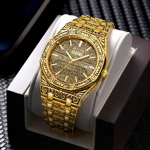 Orologio – montre-bracelet en acier inoxydable pour hommes, classique, doré, magnifique, bracelet à motif, calendrier, Spot, décontracté, 2021