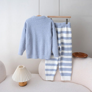 Autunno inverno mezza <span class=keywords><strong>pile</strong></span> lavorato a maglia <span class=keywords><strong>pigiama</strong></span> da ragazza in <span class=keywords><strong>pile</strong></span> di corallo stile pigiami traspiranti per genitori-figli - Product Image 2