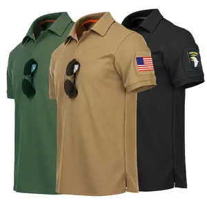 OEM Design Men Golf T Shirt Polo Detachable Logo Tactical Plaid Short-Sleeve Soft Fit Quick Dry Turn-down Golf Clothes Shirts