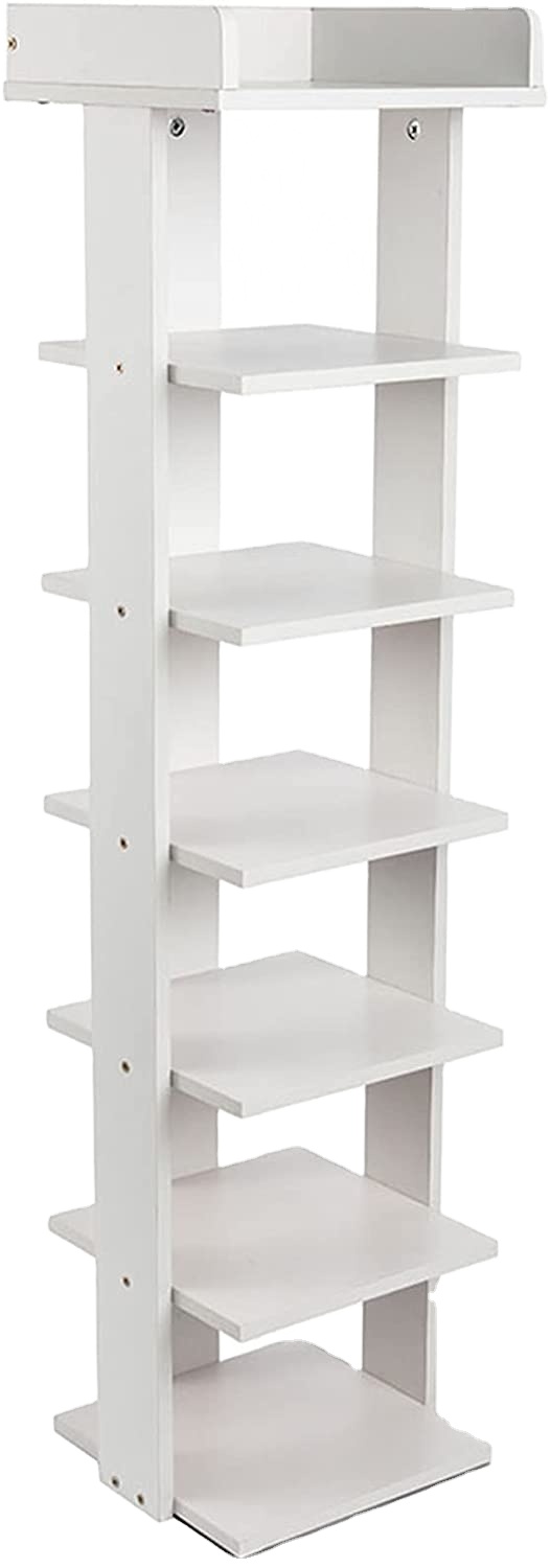 Scarpiera A 7 Ripiani Verticale, Organizer In MDF Con Ripiani Regolabili, Bianco, 28x26,7x110,5 Cm, Per Spazi Stretti - 6
