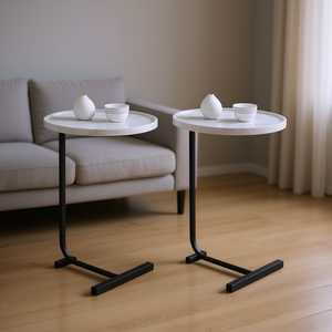 Mesa auxiliar de hierro con tablero de mármol, base de caballete, estilo minimalista moderno, mesa consola para sala de estar, mueble para el hogar. - Product Image 2