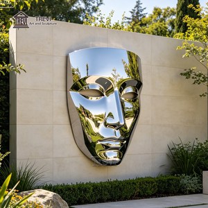 Sculpture murale en acier inoxydable 304 poli miroir TREVI en forme de masque |   Décoration moderne pour l'extérieur et l'intérieur, hôtel, hall et villa - Product Image 2
