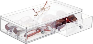 Organizador acrílico transparente com 2 gavetas divididas 6 Seções Sunglass Óculos de leitura Lens Cleaning Panos Acessório <span class=keywords><strong>Display</strong></span> <span class=keywords><strong>Rack</strong></span> - Product Image 5