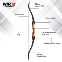 Arc à poulies Nika Archery Spark 62'' 64'' pour la chasse, 20-60 LBS, poignée en bois, branches laminées, arc recurve démontable