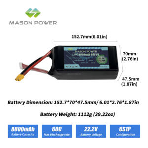 סיבולת ארוכה <span class=keywords><strong>22.2v</strong></span> 8000mah 60c <span class=keywords><strong>6s</strong></span> <span class=keywords><strong>lipo</strong></span> 8 עבור רחפן תעשייתי & fpv טווח ארוך - Product Image 2
