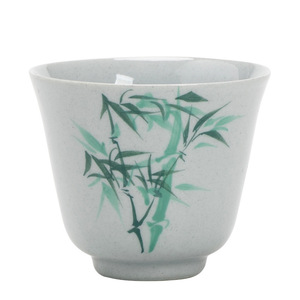 Tasse à thé en céramique sous glaçure avec motif bambou vert, pour dégustation de thé chinois traditionnel, petit bol individuel, rétro, peint à la main - Product Image 5