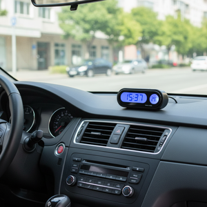 เครื่องวัดอุณหภูมินาฬิกาดิจิตอลในรถยนต์ 2 ใน 1 อุปกรณ์เสริมภายในรถยนต์ที่ใช้พลังงานจากแบตเตอรี่พลาสติกสำหรับตกแต่งรถยนต์ - Product Image 3