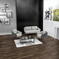 Ensemble de canapés de bureau trois places minimaliste moderne en cuir synthétique gris et noir style luxe pour appartement, maison, bureau, hôtel, salon