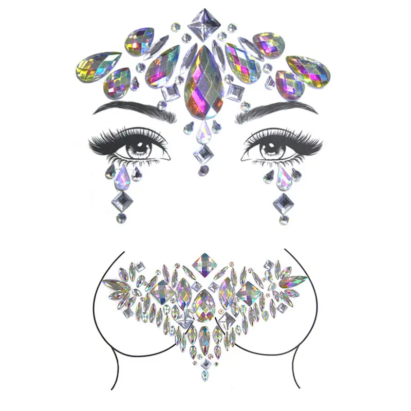Joyas de cristal de diamante de agua 3D pegatinas Festival de piedras auto adhesivas cuerpo cara ojos pegatinas maquill aje