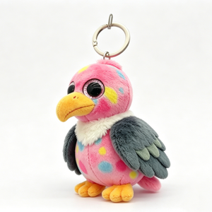 Customized Pink polka dot bird plush keychain,<b>Mini</b> spotted bird stuffed toy <b>keyring</b>,Cute vibrant bird plush keychain - Product Image 5
