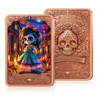 Barre de cuivre fin 0,999 de 1 oz, motif Catrina du Jour des Morts, imprimé couleur, pièce de collection Dia de los Muertos, lingot de cuivre de 1 oz