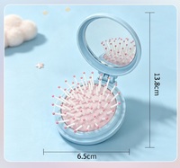 Sisir Bantal Udara Bentuk Bunga Ringkas dan Portabel dengan Cermin, Sisir Lipat Pijat Meridian dengan Bantal Udara, Sikat Lucu
