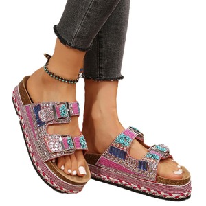 Sandales <span class=keywords><strong>Birkenstock</strong></span> décontractées d'été pour femmes, style rétro, à semelle épaisse, double boucle, strass et liège, élégantes - Product Image 6