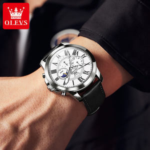   Reloj de Cuarzo 3632 OEM con Logotipo Personalizado, Resistente al Agua, Fase Lunar, Cronógrafo, Clásico, Luminoso, Correa de Cuero Genuino para Hombre - Product Image 4