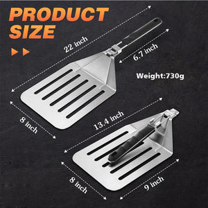 Espátula para Pizza Resistente de 8 Pulgadas, <span class=keywords><strong>Pala</strong></span> para Voltear Pizza de Acero Inoxidable Perforada con Mango Plegable para Horno - Product Image 2