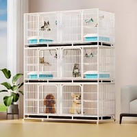 Cage d'élevage pour chats et chiens en métal, à trois étages, compartimentée, double couche, pour pension canin et félin