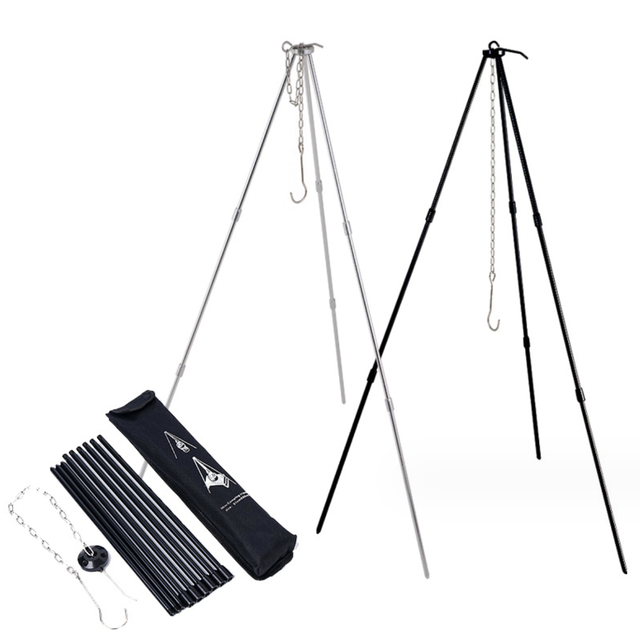 SOLO WILD Foldable Camping Bonfire Tripod Stand Lantern Stand Tripod Grilling Hanger for Camping Picnic BBQ Cooking