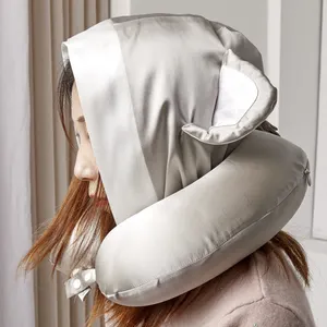 यात्रा तकिया आरामदायक यू कार Headrest 100% असली रेशम तकिया रात की टोपी गर्दन मेमोरी फोम के साथ कार्यालय के लिए