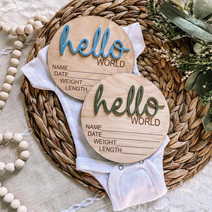 Letrero de Madera de Bienvenida para Recién Nacidos con la Frase 'Hola Mundo', Placas con el Nombre del Bebé para Accesorios de Fotografía, Baby Shower, Hospital, Guardería - Product Image 2